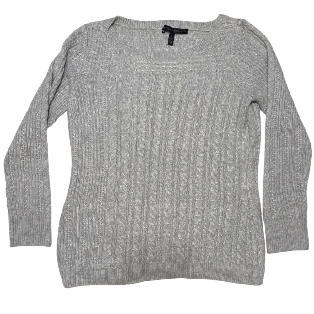 White House Black Market Light Gray Cable Knit Sweater